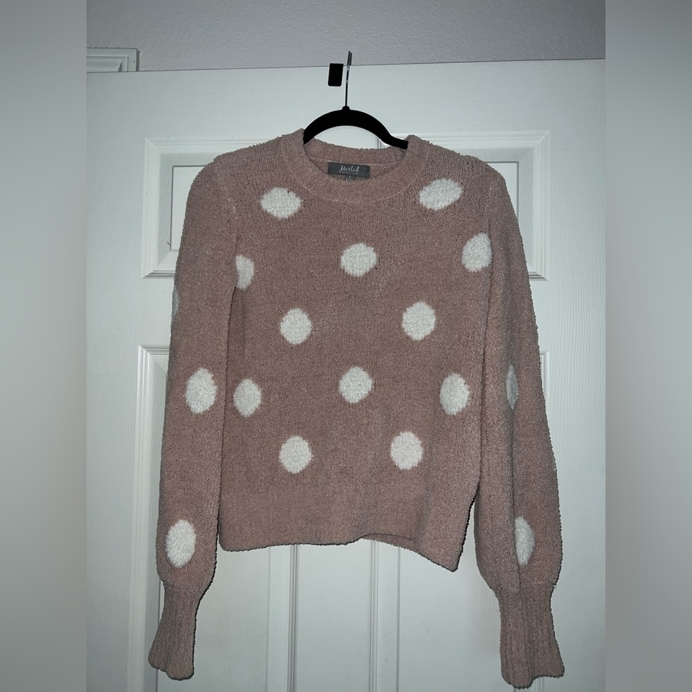Cozy Polka Dot Crewneck Sweater - Mauve with White Dots